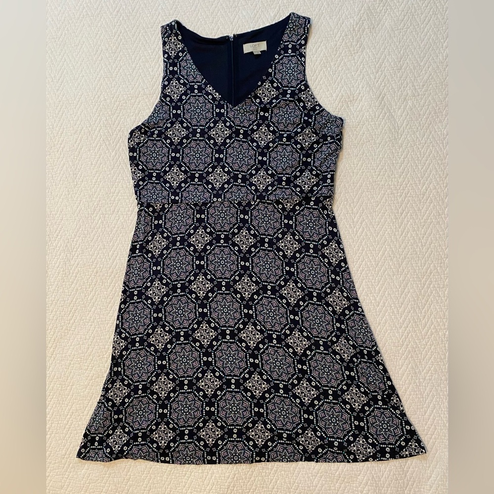 Navy Blue Patterned Women's Dress